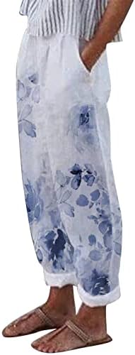 Posteljine hlače za žene Vintage Casual cvjetne ispisane hlače sa džepom Boho visoke struk