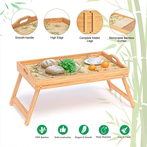 2 pakovanje bambusovih ladica za ladicu, ladica za doručak W / uklonjiva bambusova mat i preklopne noge i ručke,