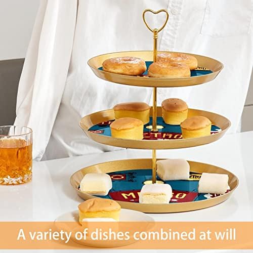 Pariz Metro Cupcake Držač za pecivo, 3 slojevi plastični zlatni tort za stalak za desert, kula