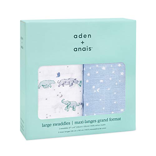 Aden + Anais Blaket, boutique muslinski ćebad za djevojčice i dječake, beba koja primaju swaddles, idealan set novorođenčeta i novorođenčadi, savršen pokloni za tuširanje, 2 pakovanja, zvijezda u rastu