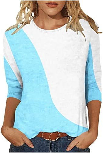 Žene 2023 Fashion Geometrijska boja Blok majica Spring Ležerne prilike 3/4 rukav Tunic Tops Crew Crt Slim