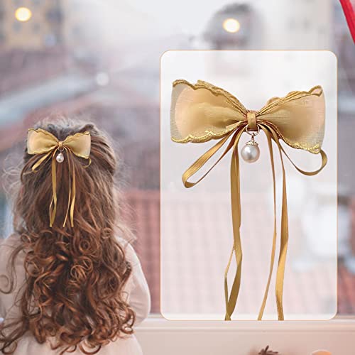 Ehjre Bow Hair Clip duge vrpce za kosu za kosu trake za kosu za decu Dečice Ženske devojke, žute