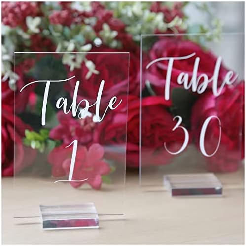 Uniqooo akrilni venčani stol broj 1-30 sa štandovima | 4x6 inčni ispisani kaligrafija, znak i držač | Savršeno za vjenčanje, recepciju, uređenje središta, događaj, zabavu