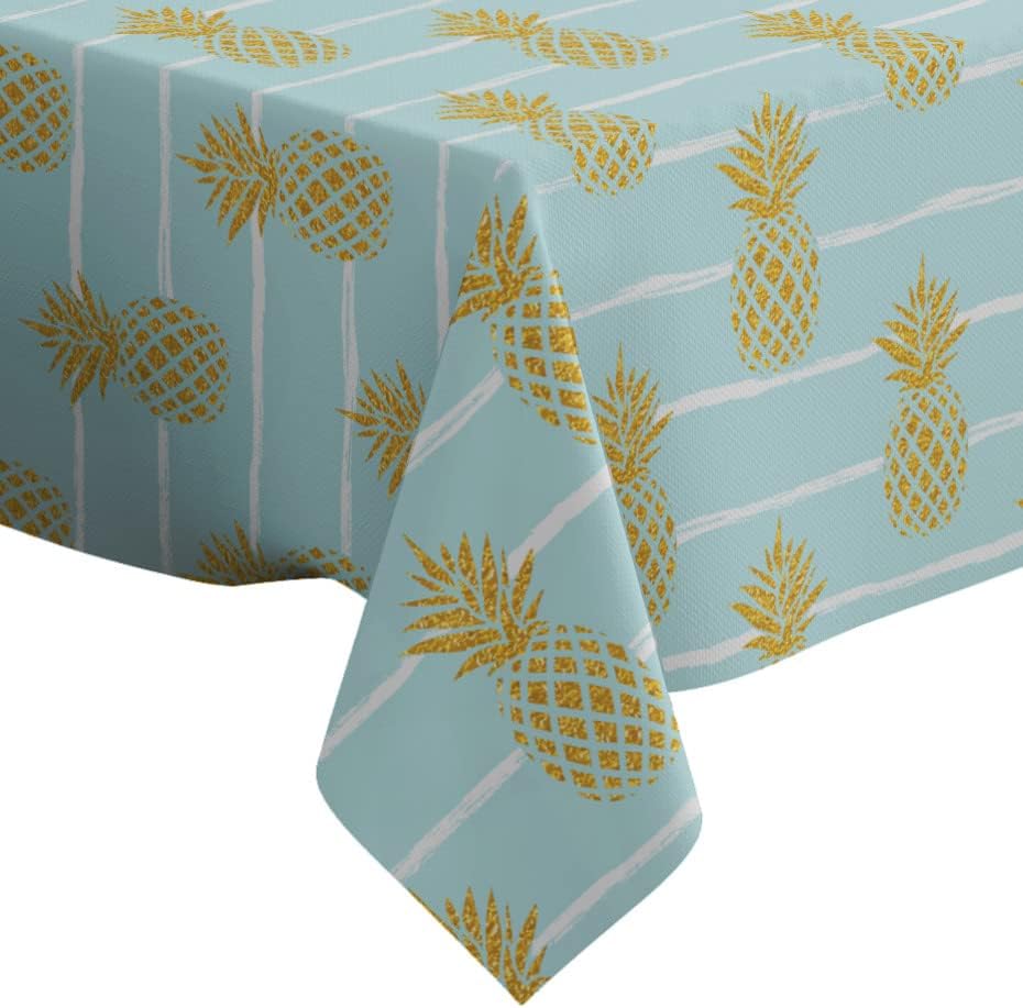 XtreMePads Ljetni zlatni uzorak uzorka ananasa - pravokutnik duguljasta lanena stolnjak, 54 x 78 inča koji se može opustiti ukrasna stolna krpa