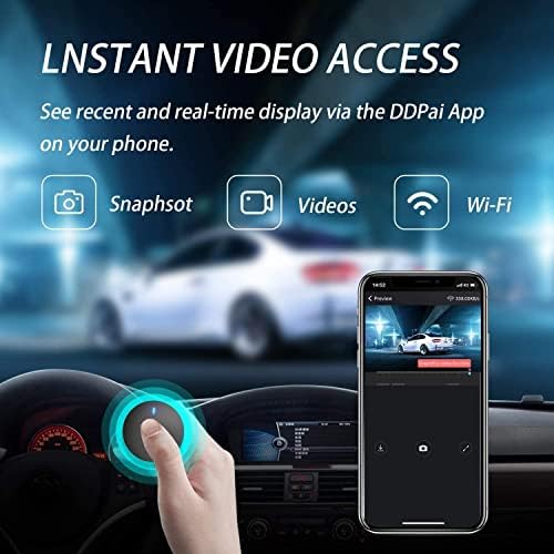 DDPAI Mini3 Dash Cam 1600p, 2K prednja crtačka crtana ploča 2560x1600p, prednja kamera za nadzornu ploču za automobil DVR snimač 32GB EMMC Storage | WiFi & App | Noćni vid, režim parkiranja, super kondenzator