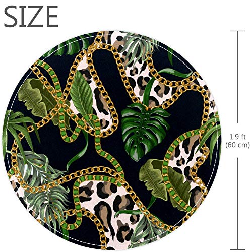 Lanci i tropsko palmino lišće leopard uzorak, Neklizajući otirač 23,6 okrugli tepih tepisi tepisi
