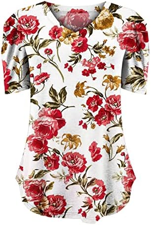 Pamučna bluza Žene kratki lisni rukav 2023 Deep V izrez Grafički peony Print cvjetni casual top tine za djevojke SE