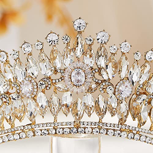 AW svadbene Krune za žene Rhinestone Queen Zlatna kruna-princeza tijara traka za glavu za vjenčanje Pageant rođendan, zlato