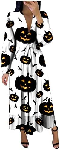 Ženska Halloween haljina zla bundeve Print haljine dugi rukav kostim seksi Deep V izrez Outfits Bohemian
