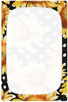 Alaza Sunflower Floral Polka Dot listovi krevetića ugrađeni bassinet list za dječake Djevojke za djecu,