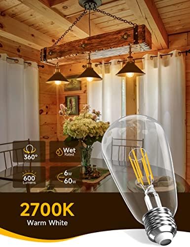 UNILAMP LED Edison sijalica sa mogućnošću zatamnjivanja, ST64 E26 osnovna rasvjeta Vintage LED Sijalice, 6W Vintage
