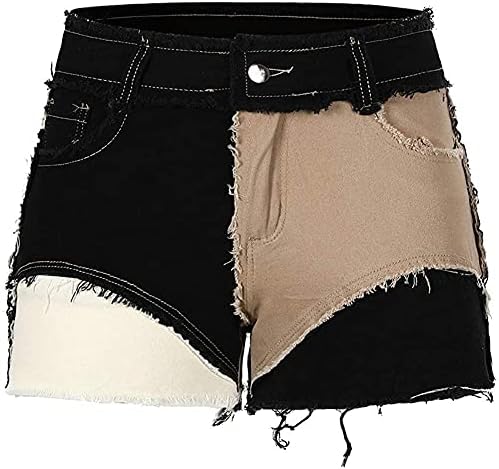 Yuhedada ženski sljezni patchwork traper kratke hlače vrećice široke noge ravne traperice kratke hlače ljetne kratke hlače