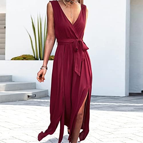Haljine fragarne za žene, žensko ljetno casual solid boja V-izrez bez rukava bez rukava bez rukava