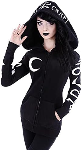 Gotske dukseve za žene Zip up plus veličina grafička jakna s kapuljačom Halloween punk goth ulična pulover