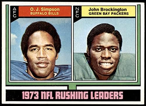 1974 TOPPS # 328 Ručke lideri O.J. Simpson / John Brockington računi / paketi Ex / MT + računi / paketi Ohio St / USC / City College of San Francisco