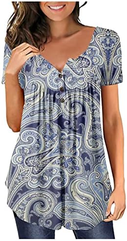 Ispisani casual vrhovi za žene na dugme za žene na dletirani okrugli vratovi Bluze Ljetne majice s kratkim rukavima