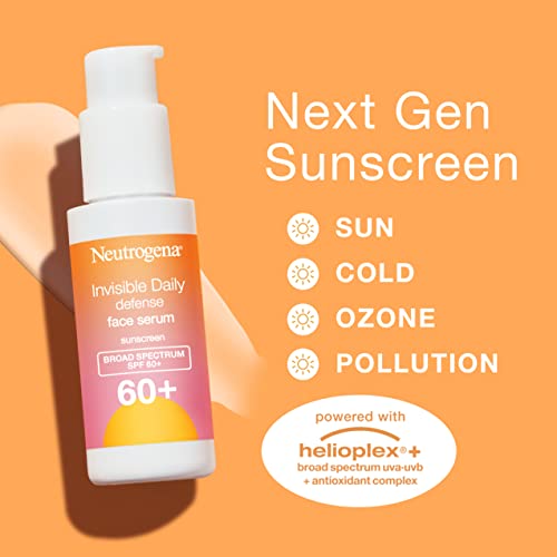 Neutrogena Invisible Daily Defence krema za sunčanje + hidratantni Serum sa SPF 60+ širokog spektra & antioksidansi koji pomažu koži da sija, bez ulja, bez mirisa, 1.7 fl. oz