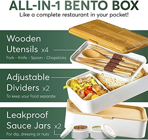 Umami Premium kutija za ručak i Set staklenih boca-Bijela, posuda za pripremu obroka od 40 oz sa staklenom