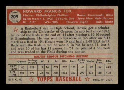 209 Howie Fox - 1952 bejzbol kartice za bejzbol generacije VGEX - bejzbol obložene autogramirane