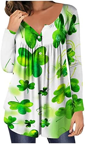 St Patricks Dan majica Žene dugih rukava Irski vrhovi Henley Tunic vrhovi labavi ugradbeni bluze za