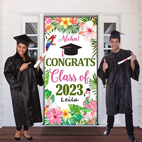 Luau dekoracije za diplomiranje Aloha Čestitamo klasi poklopca vrata 2023 personalizirano ime