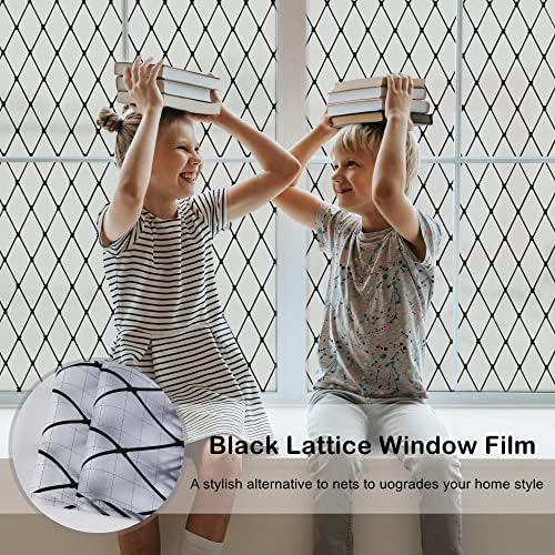 Feomos crna rešetka prozorsko film Statički prozor Clijens Frosted prozor Filmovi Privatnost Stakleni naljepnica ukrasna prozora za uklanjanje poklopca Anti -UV 17.7x78.7 inča