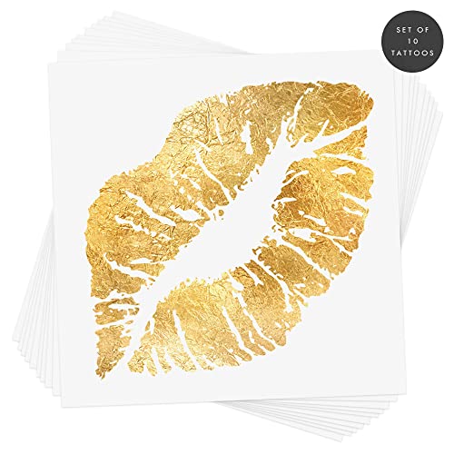 Zlatni poljubac od 10 premium vodootpornog metalik zlata Privremena folija Flash tetovaže - upotreba za djevojke