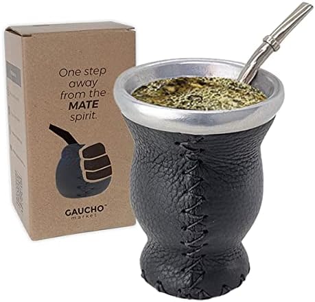 Gaucho-Market New [NOVO] Yerba Mate Cup set. Autentična stakla umotana kožom sa aluminijskim vrhom.