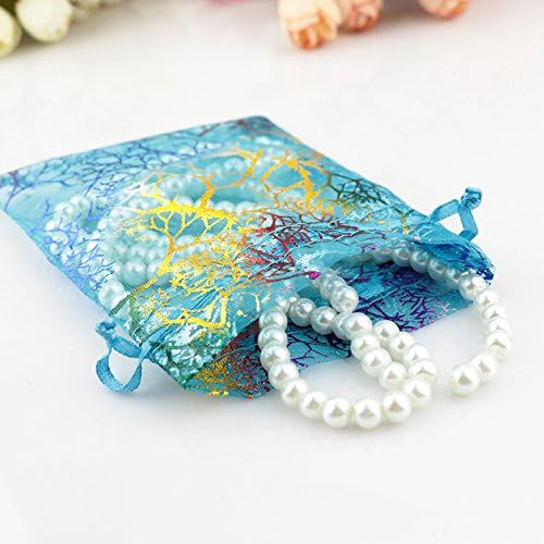 Giveet 100 komada coralline Blue Organza poklon torbe, vezice torbe za nakit, Candy torbica čokoladna torbica poklon torba za vjenčanje za zabavu
