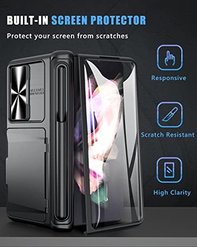 Vihibii za Galaxy Z Fold 3 futrola sa držačem kartice & amp; S držač olovke, zaštitni poklopac sočiva klizne kamere & zaštita šarki & postolje & zaštitnik ekrana, futrola za Samsung Galaxy Z Fold 3 2021