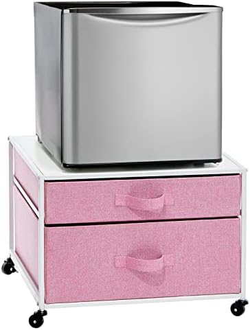 Mdesign mala prenosiva Mini kolica za skladištenje frižidera sa točkovima - mobilni frižider, Mikrotalasna, sto na platformi uređaja sa fiokama od tkanine za spavaonicu, Studio, apartmani-bela / roze