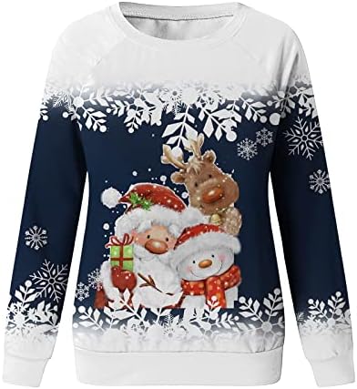 Shusuen & nbsp;žene slatka smiješno snjegović duksevi Sretan Božić grafički labave FitPullover vrhovi Dugi rukav štampane košulje