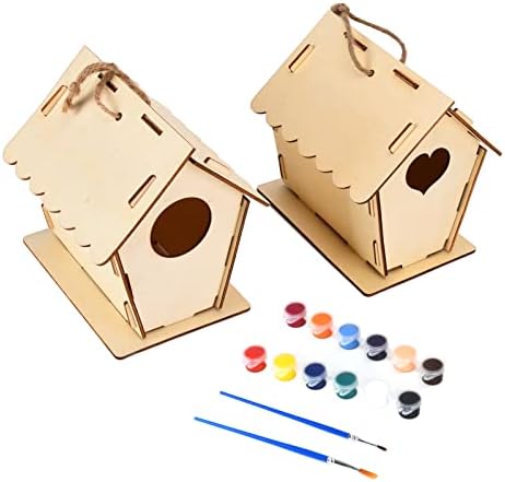 LIYJTK drveni DIY Craft Doodle mali set kuća za ptice uključuje nedovršenu drvenu Mini kućicu za ptice za farbanje