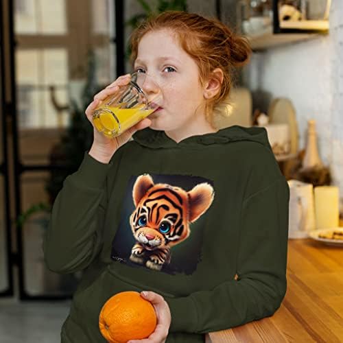 Tiger Print Kids 'Sponge Fleece Hoodie - Slatka kapuljača za životinje - tiskana Hoodie za djecu