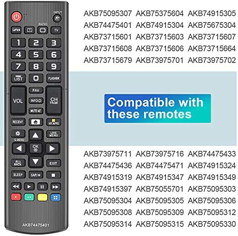 Gvirtue AKB74475401 Kompatibilna za zamjenu daljinskog upravljača za LG TV 43LF5900 43UF6400 43UF6430