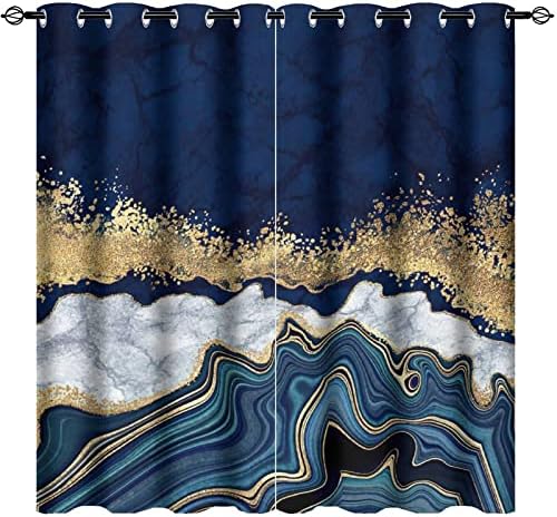 Asoohoe mramorna zavjesa, apstraktna mornarica plavi mramorni zlatni puknuti vodomet toplotne izolirane zavjese