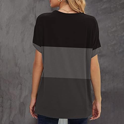 T majice za žene Crew vrat Ljetni gradijentni gradijentni blok na vrhu kratkih rukava labava fit Tunic Majica Casual TEE bluza