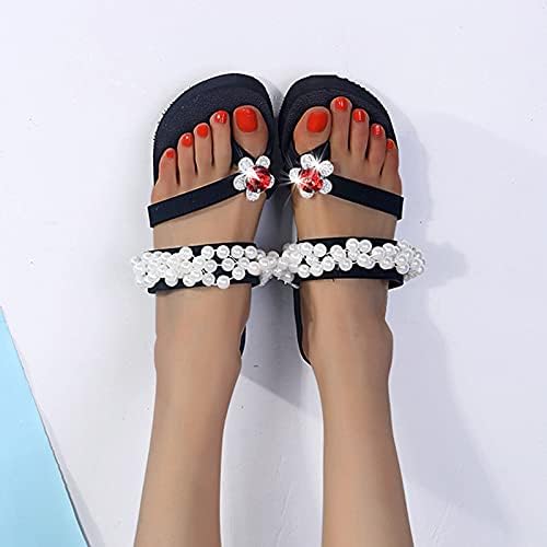 IQKA ženske dame sandale Ljetne casual papuče umjetni Rhinestones Pearls Trim Flip Flops Clip Toe Plaže Podesi