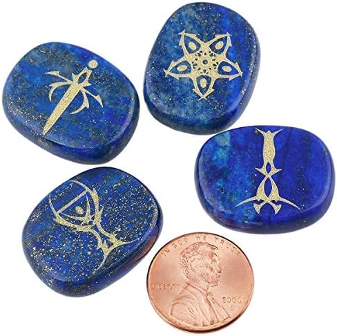 Sharvgun Cleaning Crystal 4pcs Graved Tarot Simbol Palmi Stones Reiki Balansiranje, Lapis Lazuli