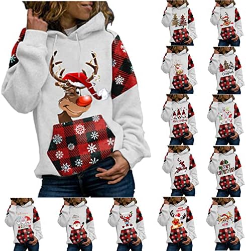 Ženski povremeni džemper sa božićnim kapuljačom od labavog pulover Top bluza Božićni print Hoodies Atletic Dukseri