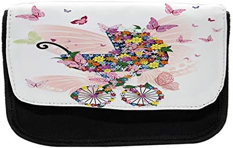 Lunadljiva futrola od leptira, cvjetna kolica, olovka za olovke tkanine sa dvostrukim zatvaračem, 8,5 x 5,5, višebojni