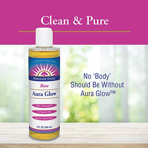 Heritage Store Aura Glow, Rose | tijelo & Ulje za masažu | za lijepu kožu & kosa | hidratantna krema, losion nakon brijanja, kosa & Ulje za kupanje / 8oz