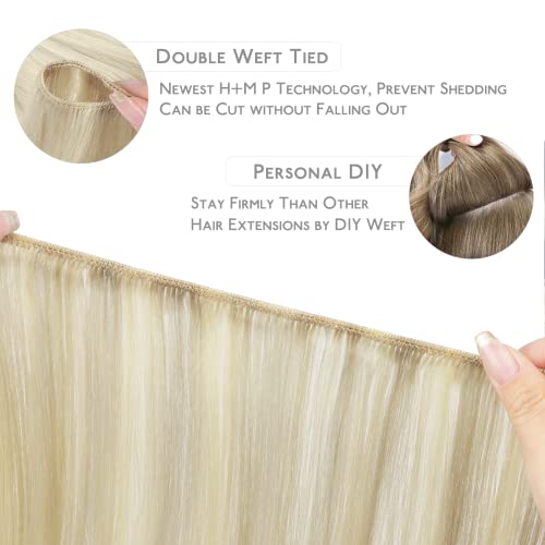 WENNALIFE Sew In Hair Extensions Real Human Hair, 22 Inch 110g pepeljasto plava istaknuta platinasto