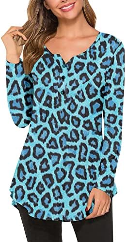 NOKMOPO Womens Fall & nbsp;Tops duge rukave košulje za lagani Crewneck dugme dole džemperi tunike vrhovi Digitalna štampa T