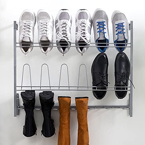 MyGift premium srebrna metalna stalak za viseći zid za šetnju u ormaru, blatobrana i ulaza, zidna ušteda prostora za spašavanje i stalak za obuću, drži 9 parova
