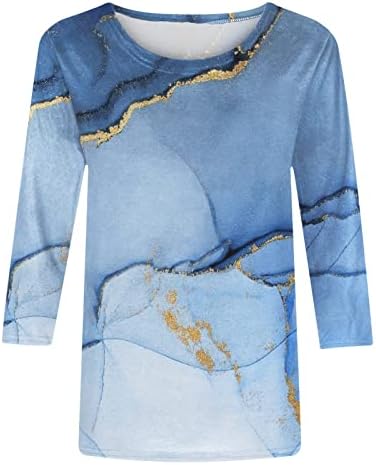 COMIGEEWA Mramorne grafičke majice za dame Ljeto jesen dugačak 3/4 rukava Crewneck Brunch Blues TEES TEEN Girls Trendy
