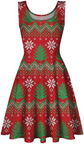 Božićna haljina bez rukava za žene snježne pahulje tiskane haljine Kvadratni vrat A-line haljine