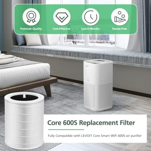 Jezgra 600S Zamjenski filter H13 Prava HEPA zamjena filtra za Levoit Core 600S zraka Puri-Fier, Core 600S-RF PURI-Filter za zamjenu zraka, 2 pakovanja