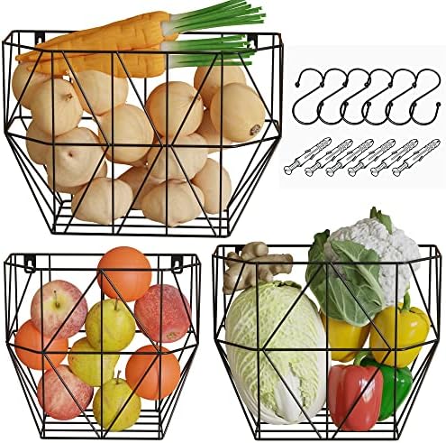Zidna viseća korpa za voće za kuhinju - korpa za voće na zid-žičana korpa sa kukama & šrafovi - metalna