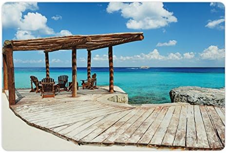 Lunarabilna obalna prostirka za kućne ljubimce za hranu i vodu, drvena terasa pored plaže sa živopisnom plavom